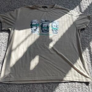 SHEIN Tan Short Sleeve Tee with Artistic Chest Graphics